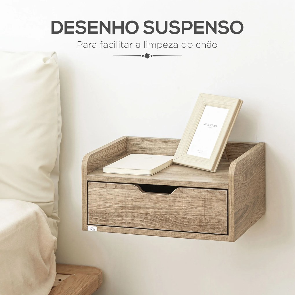 Conjunto de 2 Mesas de Cabeceira de Parede Mesas de Cabeceira Flutuantes com 1 Gaveta 40x30x19,5 cm Madeira
