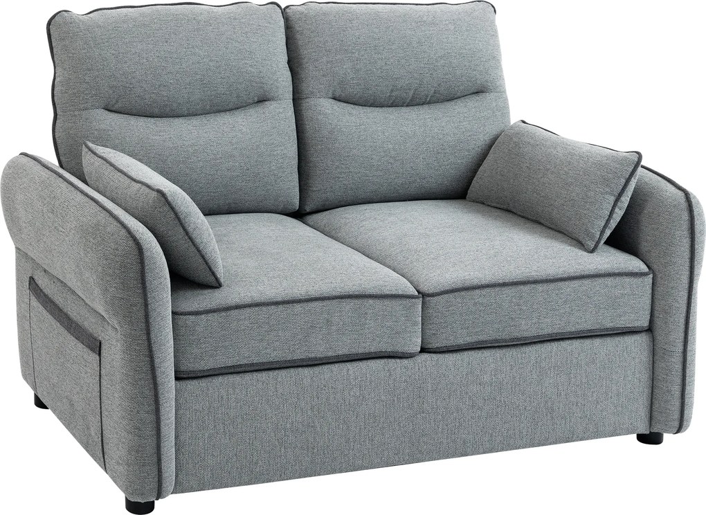 HOMCOM Sofá 2 lugares, sofá de sala em veludo egípcio, 2 almofadas incluídas, bolso lateral, 136 x 81 x 90 cm, cinza | Aosom Portugal