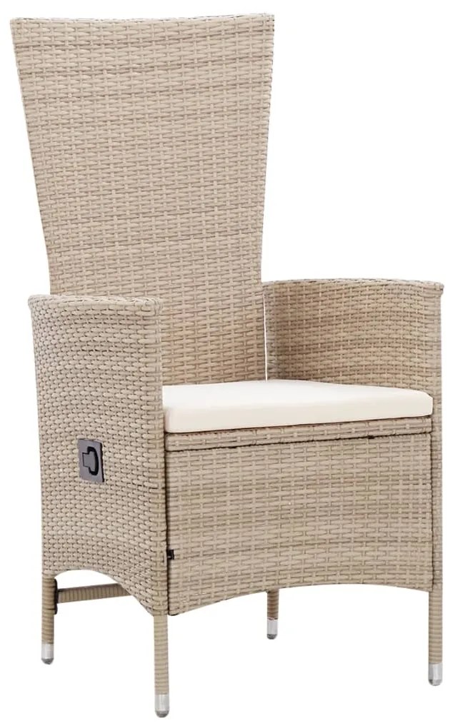 7 pcs conjunto jantar exterior com almofadões vime PE bege