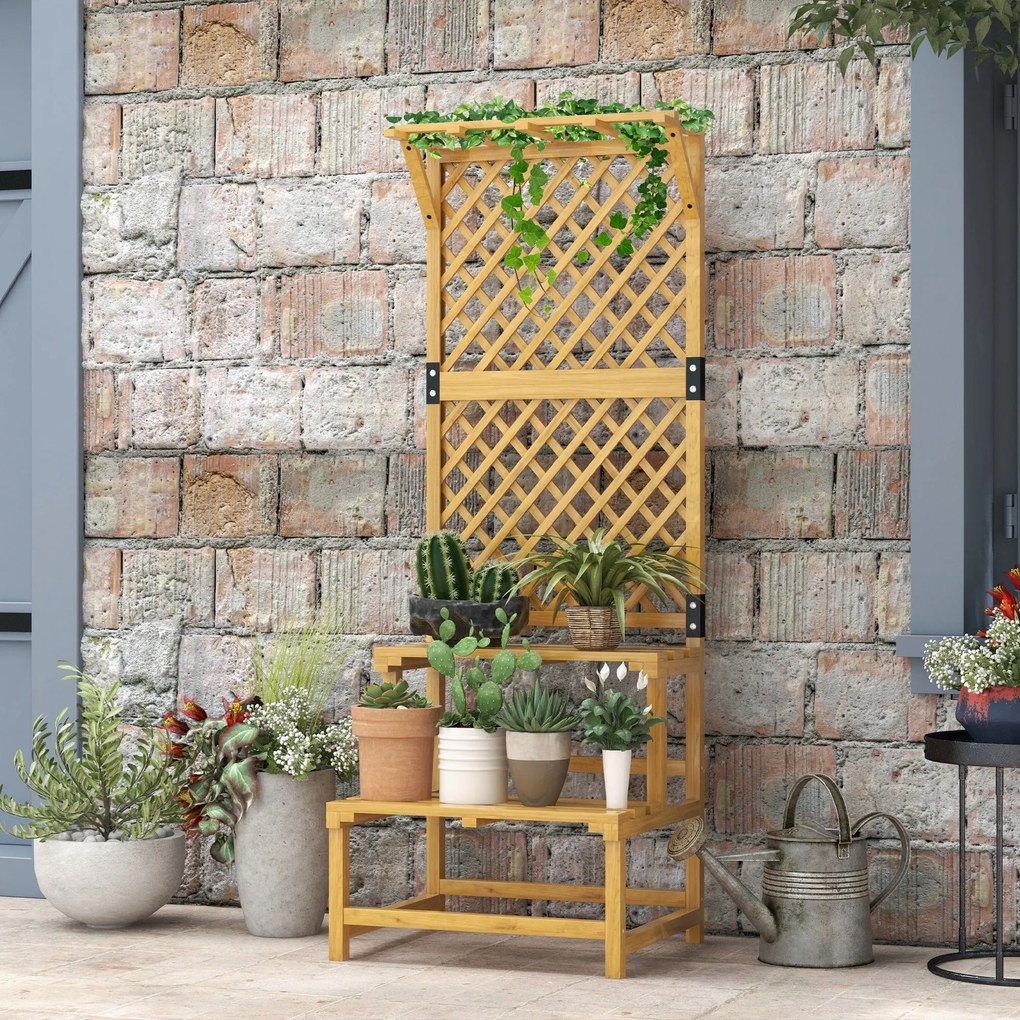 Suporte para Plantas de Madeira com Treliça Suporte para Vasos de 2 Ní