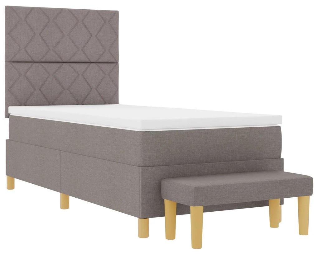 Cama com Box Spring com Colchão & Banco Taupe 100x200 cm Tecido