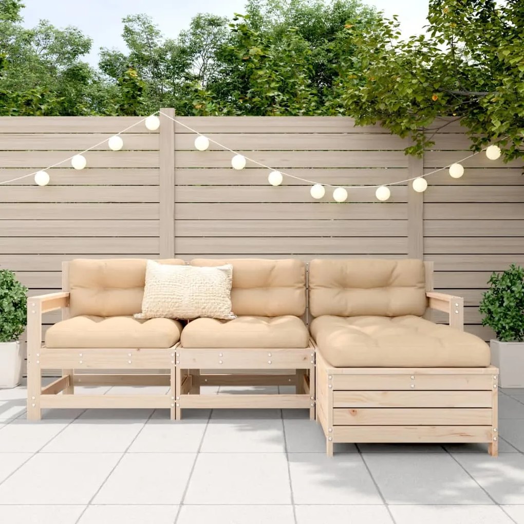 4 pcs conjunto sofás de jardim madeira de pinho maciça