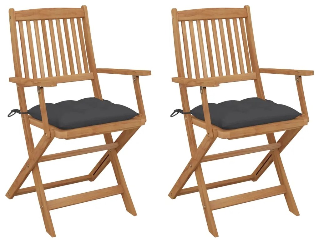 vidaXL Cadeiras de jardim dobráveis c/ almofadões 2 pcs acácia maciça