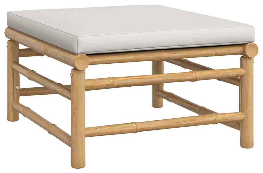 5 pcs conj. lounge de jardim bambu c/ almofadões cinzento-claro