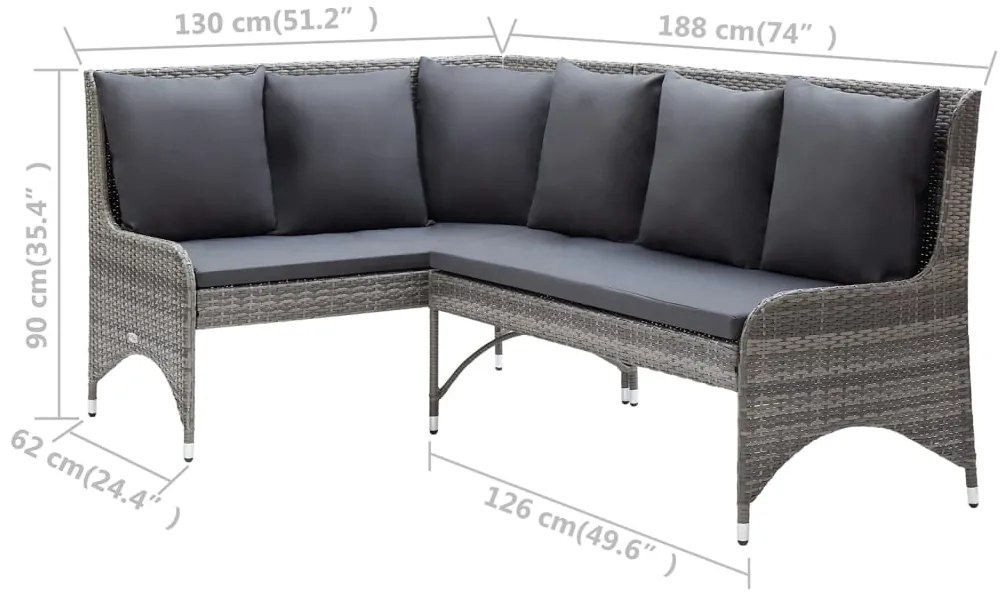 Sofás de canto para jardim 2 pcs vime PE cinzento