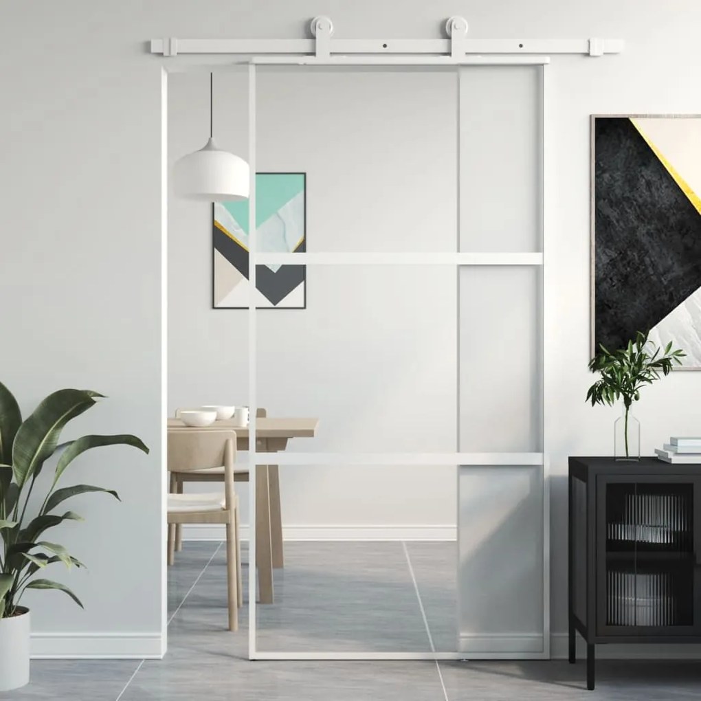 vidaXL Porta deslizante 102,5x205 cm vidro temperado e alumínio branco