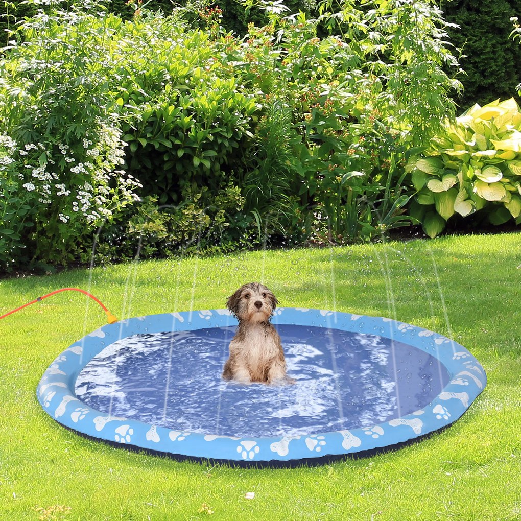 Tapete Aquático para Animais de Estimação com Pulverizador de Água Piscina Portátil para Cães Ø170 cm Azul