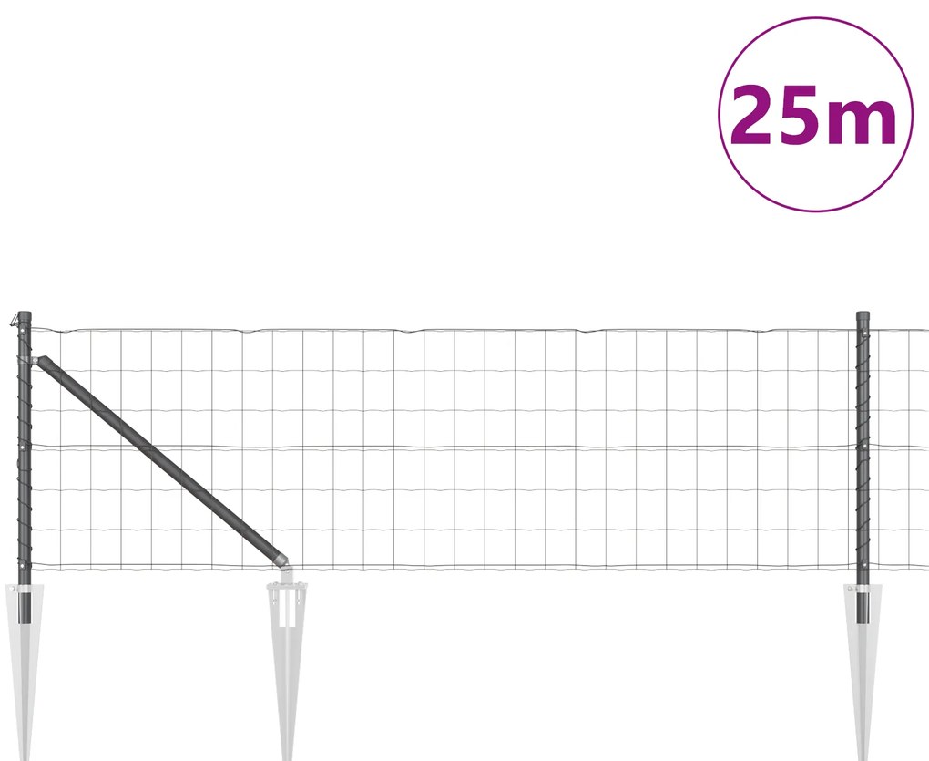 Cerca Euro com 13 postes de âncora fixa 0.4x25 m Aço galvanizado Cinza