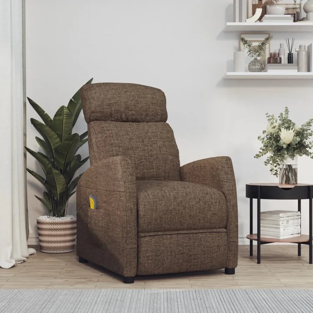 289710 vidaXL Poltrona de massagens reclinável tecido castanho