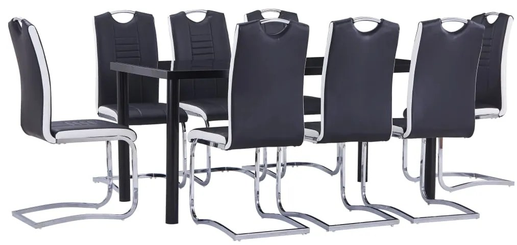 9 pcs conjunto de jantar couro artificial preto