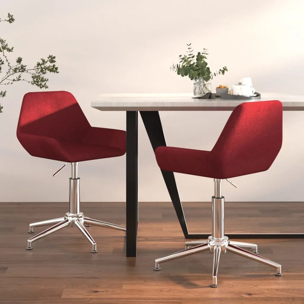 vidaXL Cadeiras de jantar giratórias 2 pcs tecido vermelho tinto