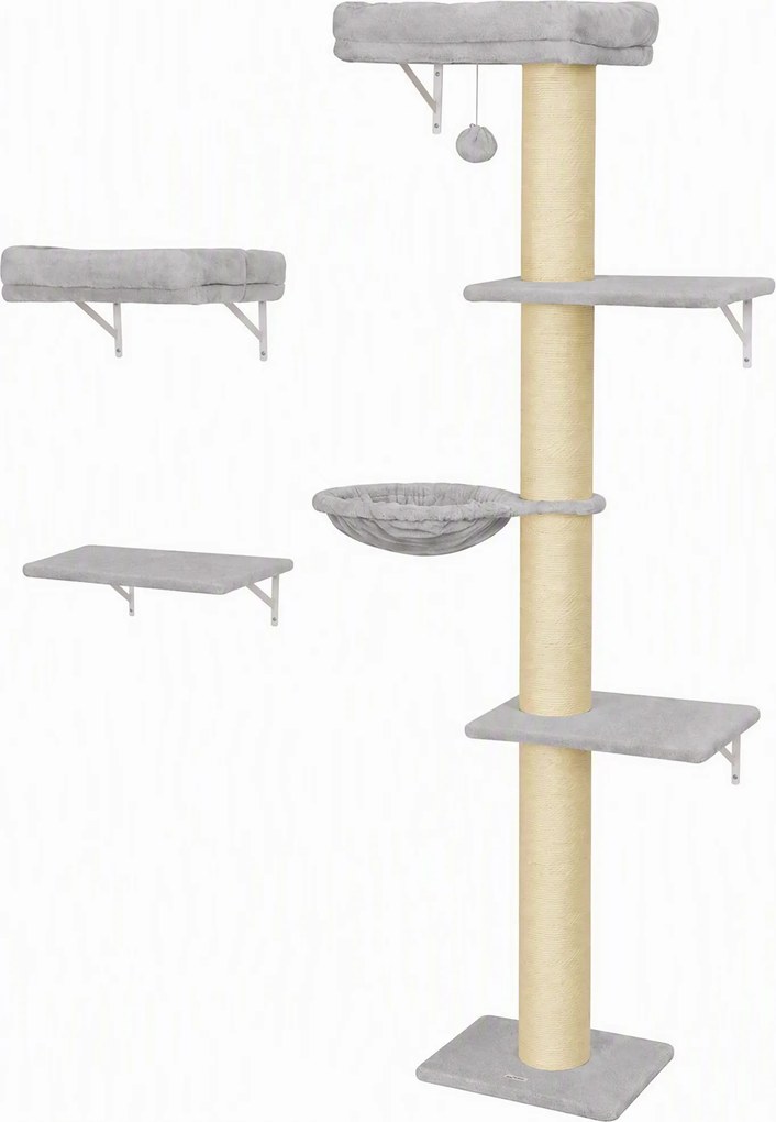 PawHut Parede de Escalada para Gatos, Conjunto de Escalada para Gatos de 3 Peças, Elementos de Parede com Arranhador, Plataformas, Rede | Aosom Portugal