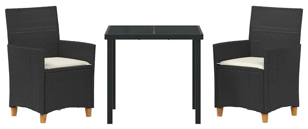 Conjunto de Jantar de Jardim de 3 Peças com Almofadas Preto em Rattan