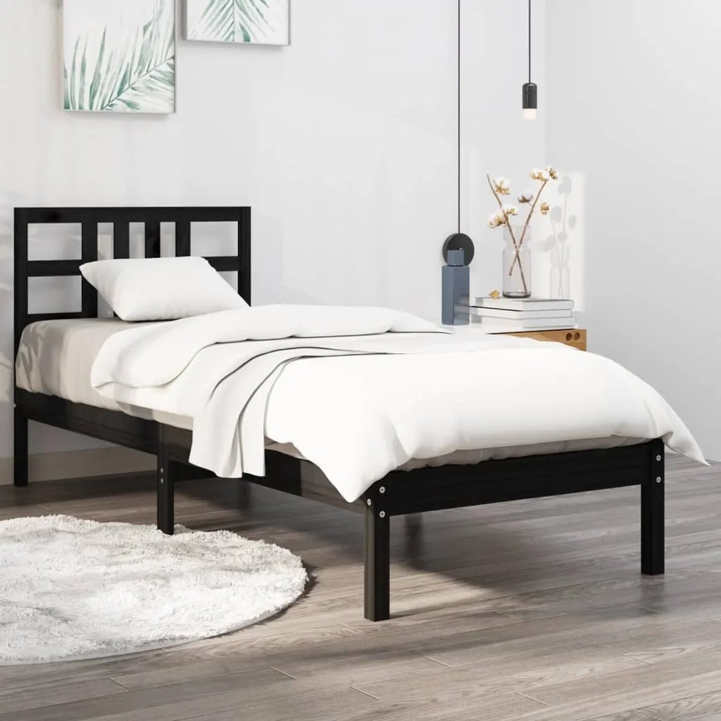 Estrutura de cama pequena solteiro 75x190 cm madeira preto