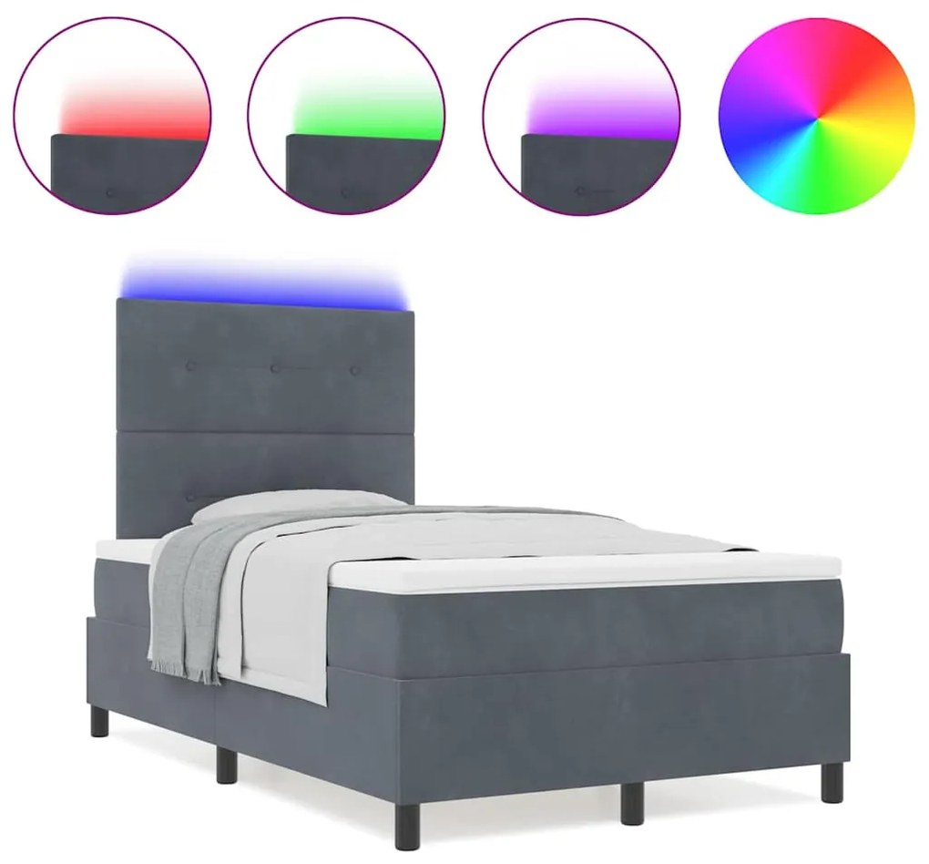 Cama Box com Colchão e LED VidaXL Cinza Escuro 120x190 cm Veludo