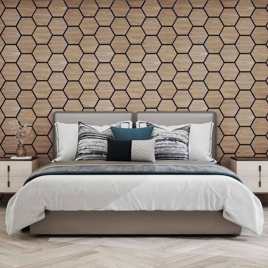 Conjunto de 4 painéis acústicos 81 x 66 cm com 9 painéis hexagonais de madeira absorvente de som para redução de ruído