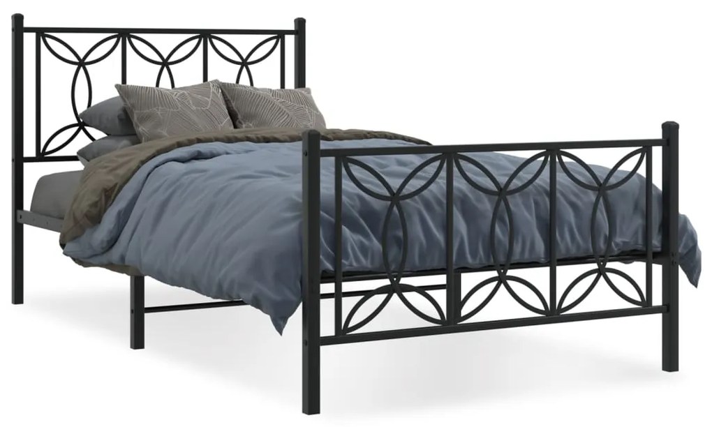 Estrutura de cama com cabeceira e pés 100x200 cm metal preto