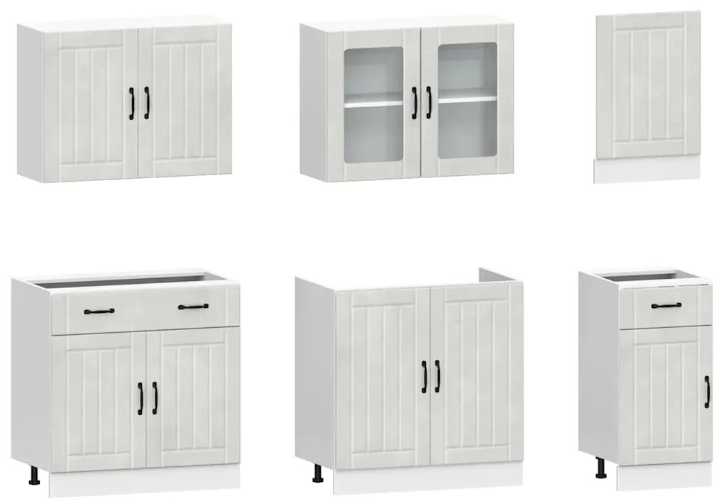 7 peças armário de cozinha conjunto Kalmar cinzento cimento