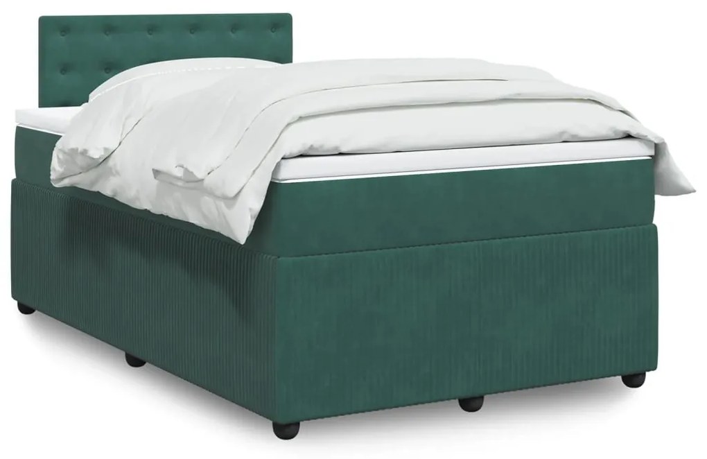 Cama boxspring com colchão 120x190 cm veludo verde-escuro