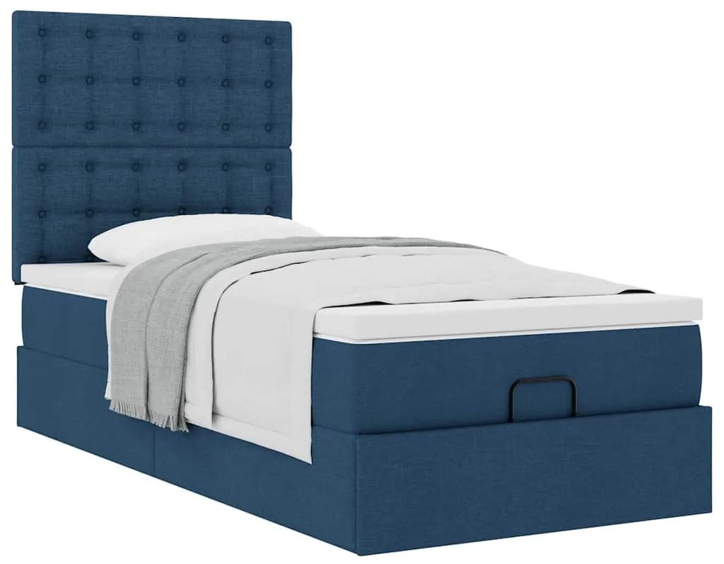 Cama otomana com colchão 90x200 cm tecido azul