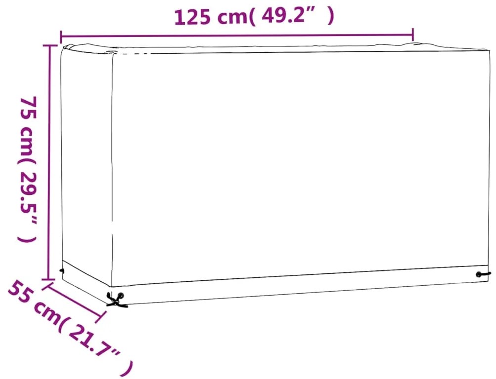 Capas p/ mobília de jardim 2 pcs 8 ilhós 125x55x75cm retangular