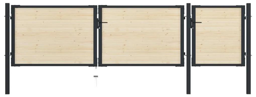 3055625 vidaXL Portão de vedação aço e madeira de abeto 413x150 cm