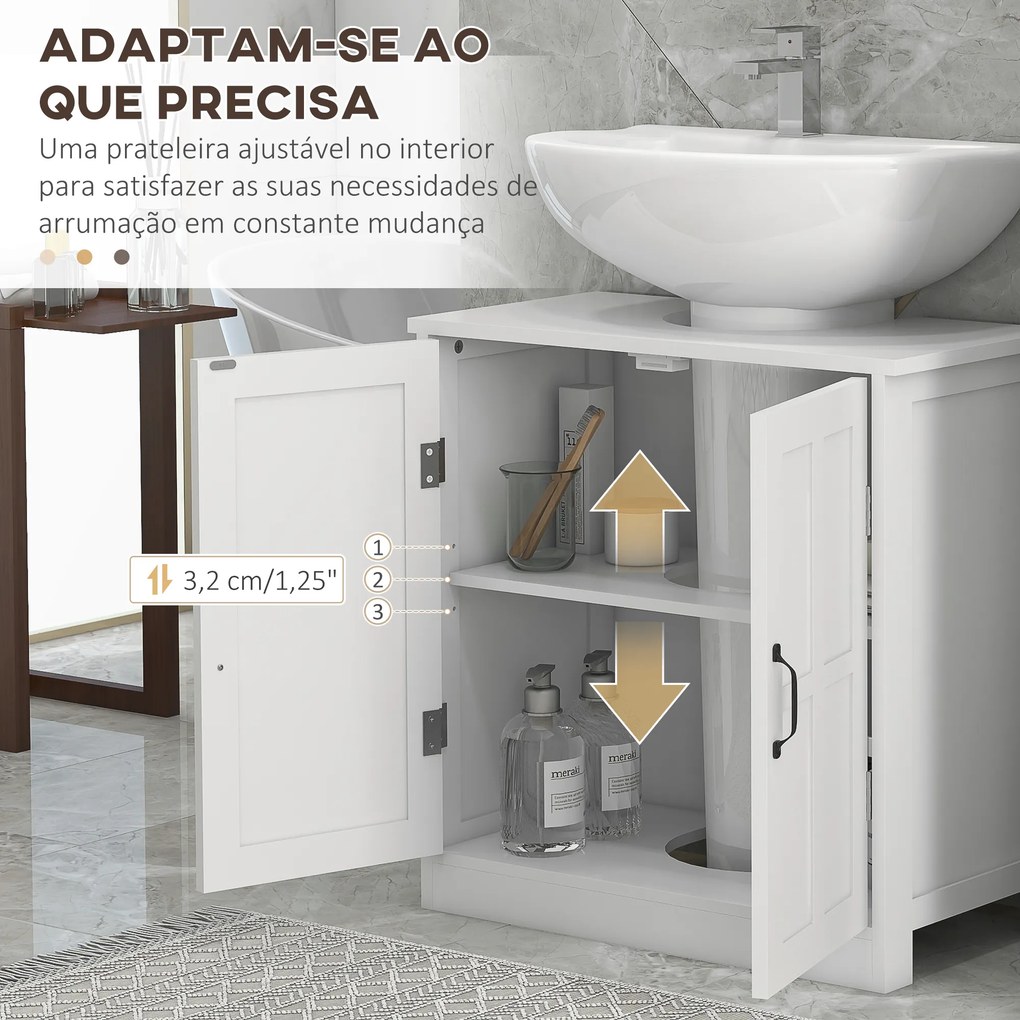 Móvel para Lavatório Pousar (NÃO INCLUIDO) Armário para Casa de Banho com 2 Portas e Prateleira Interior Ajustável 60x30x60 cm Branco