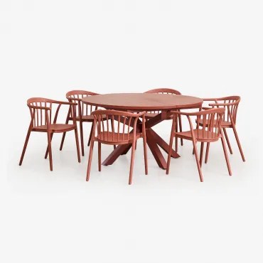 Conjunto De Mesa Extensível Redonda 145-200x145 Cm Em Alumínio Barces E 6 Cadeiras De Jantar Empilháveis Com Apoios De Braços Iv Terracota - Sklum
