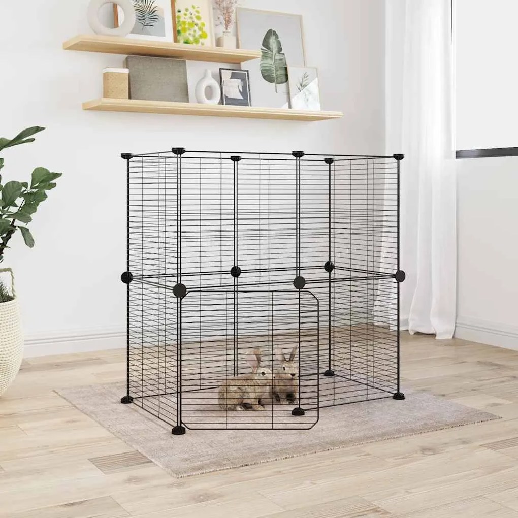 Gaiola p/ animais de 12 painéis c/porta 35x35 cm aço preto