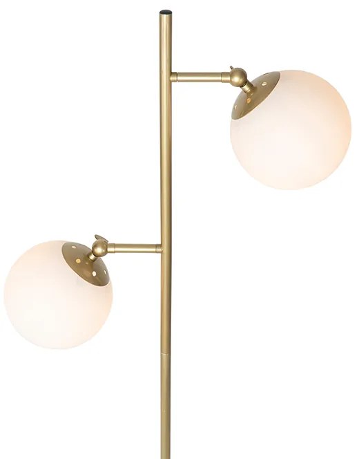 Candeeiro de pé Art Déco dourado com vidro opalino 2 luzes - Pallon