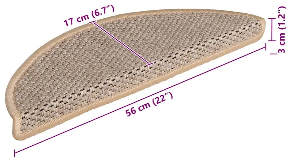 Tapetes escada adesivos aspeto sisal 15pcs 56x17x3cm bege-claro