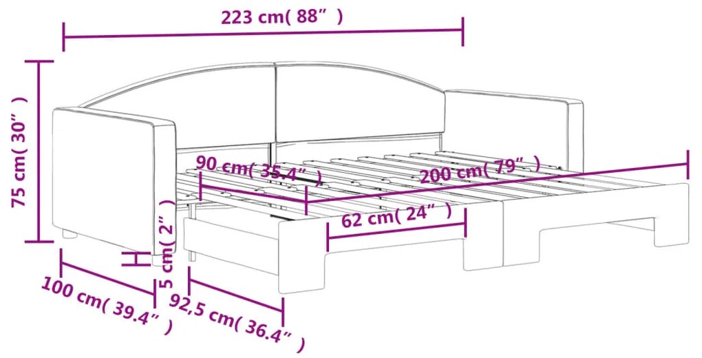 Sofá-cama com gavetão 90x200 cm tecido cor creme