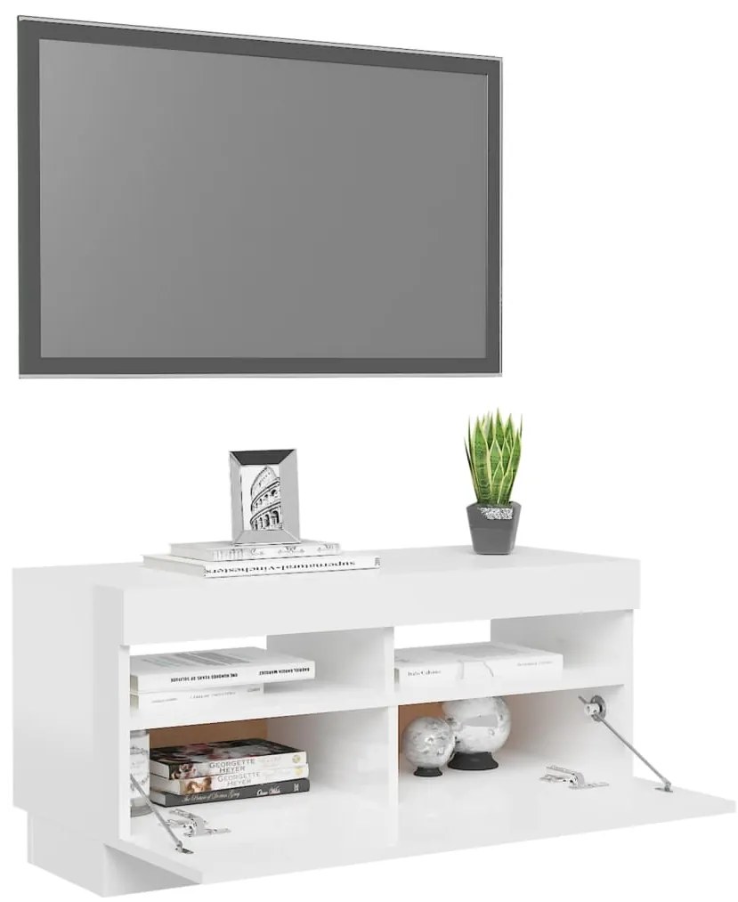 Móvel de TV com luzes LED 80x35x40 cm branco brilhante