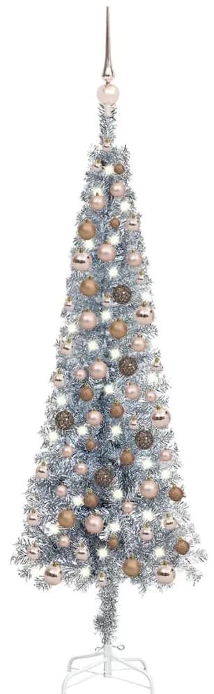 3078090 vidaXL Árvore de Natal fina com luzes LED e bolas 120 cm prateada