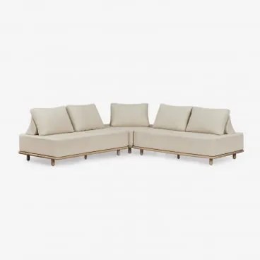 Conjunto De Sala Com Sofá Modular De Canto De 3 Peças Em Acácia Portet Marrom Acácia Claro - Sklum