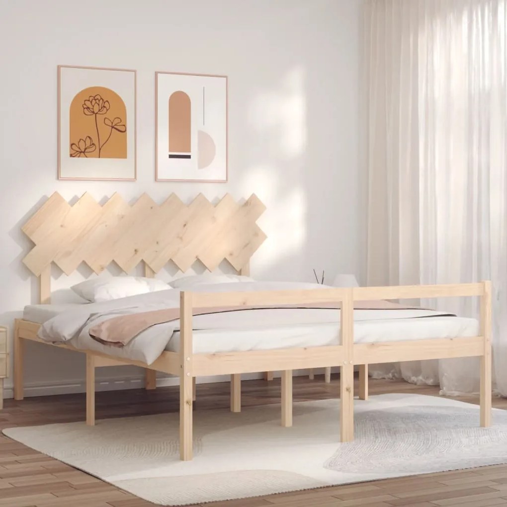 Cama para idosos com cabeceira 160x200 cm madeira maciça