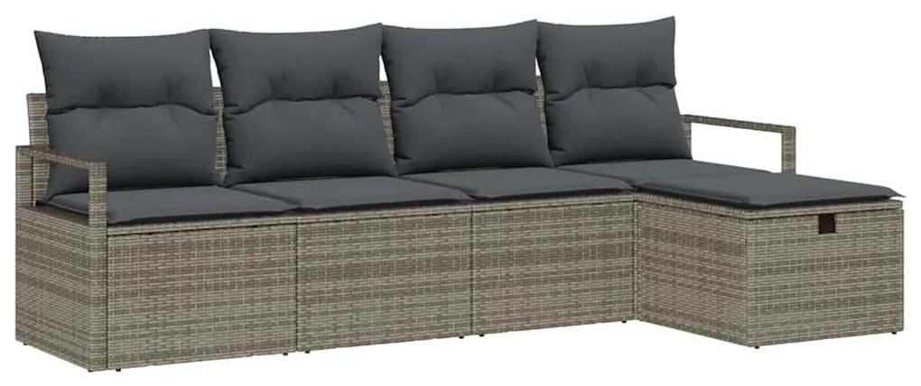 Conjunto de Sofá de Jardim 5 Peças com Almofadas Cinza em Rattan Sinté