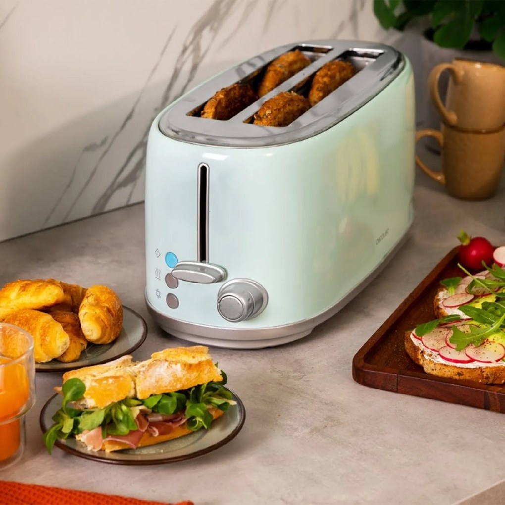 Torradeira vertical Toast&amp;Taste 1600 Retro Double Azul 2 ranhuras largas e longas com capacidade para 4 fatia