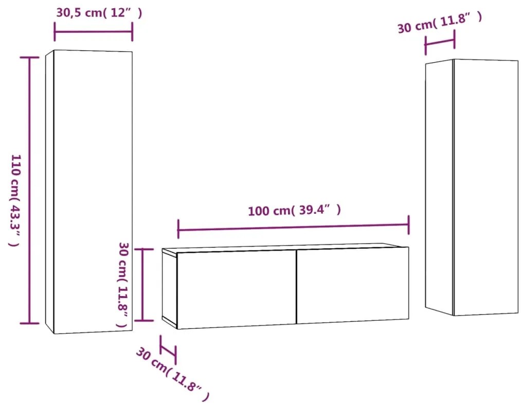 Conjunto móveis de TV 3 pcs madeira processada sonoma cinza