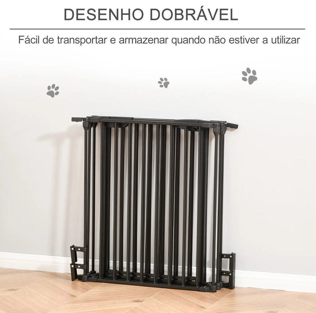 Barreira de Segurança para Animais de Estimação Barreira Dobrável de 5 Painéis com Fechadura Inteligente 300x74,5 cm Preto