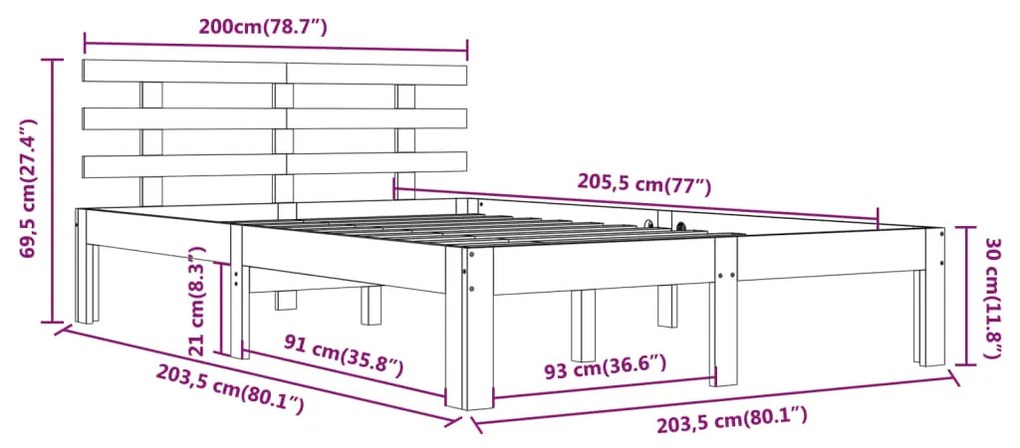 Estrutura de cama 200x200 cm madeira maciça branco