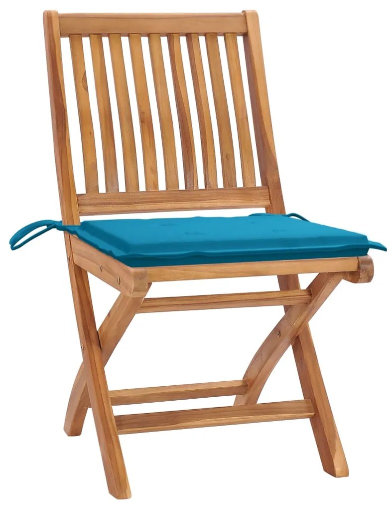 Cadeiras de jardim c/ almofadões azuis 2 pcs teca maciça