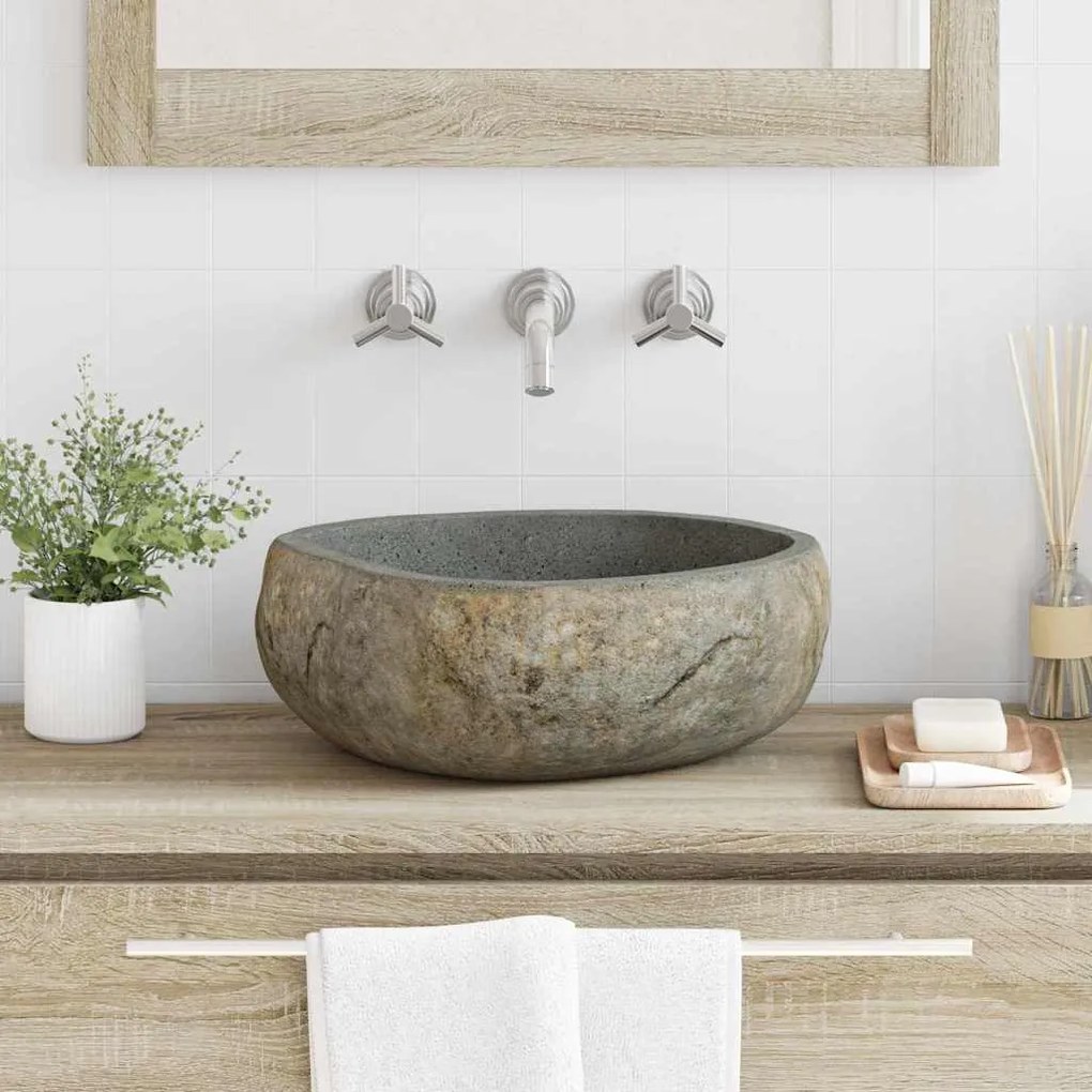 vidaXL Lavabo Cinzento-claro (38-45) x (30-35) x 15 cm Pedra de Rio