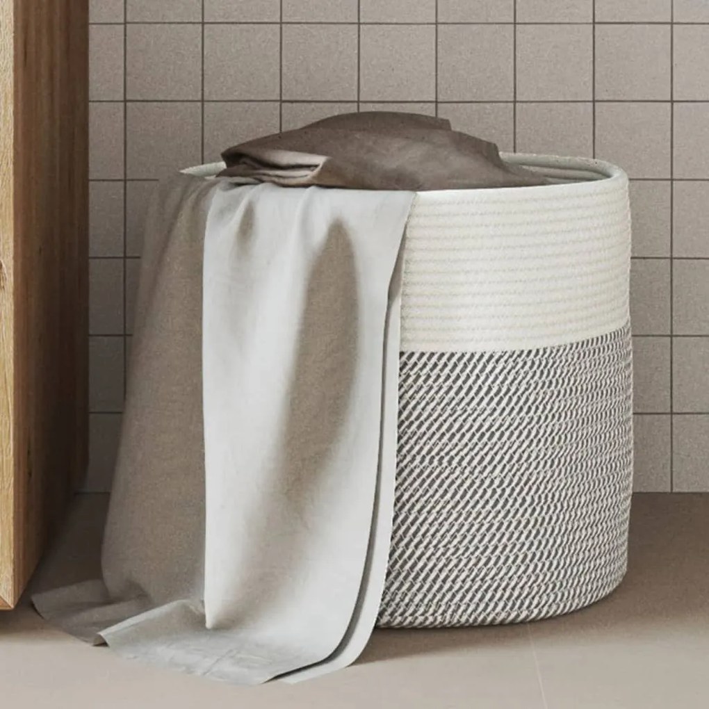 vidaXL Cesto de arrumação Ø40x35 cm algodão cinzento e branco