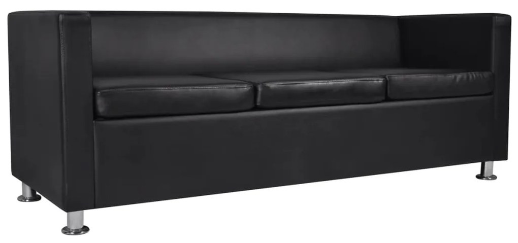 Conjunto sofás de 2 e 3 lugares + poltrona couro artific. preto