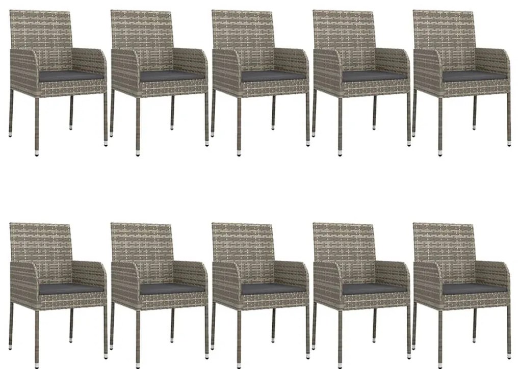 11 pcs conjunto jantar jardim c/ almofadões vime PE preto/cinza
