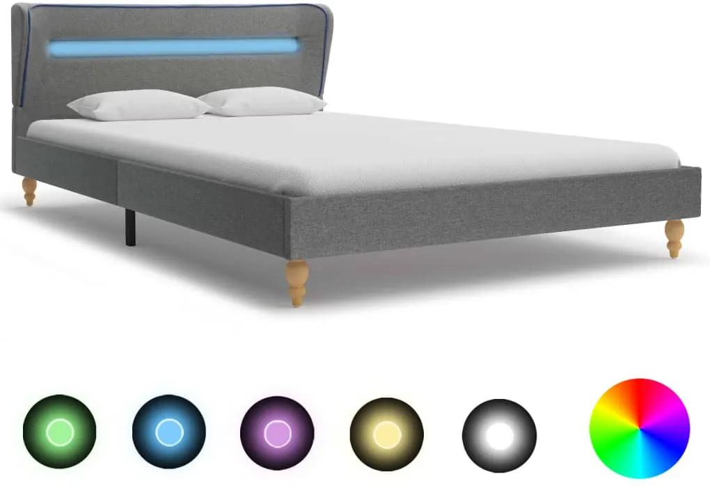 Estrutura de cama com LEDs em tecido 120x200 cm cinzento-claro