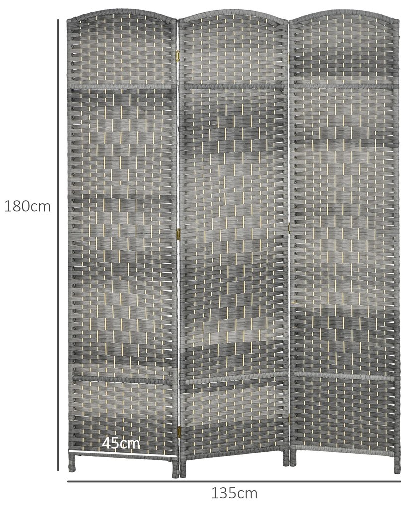Biombo Dobrável de 3 Painéis Divisor de Ambientes 135x180 cm Ecrã de Privacidade de Polipropileno Cinza Misto