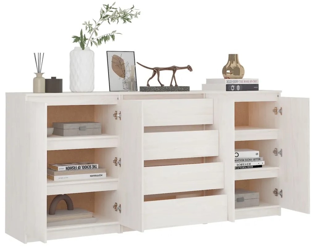 Armários de apoio 3 pcs pinho maciço branco