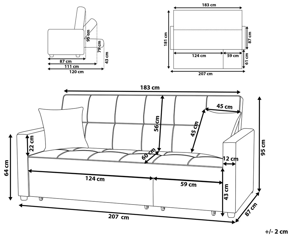 Sofá-cama com 3 lugares em creme GLOMMA Beliani